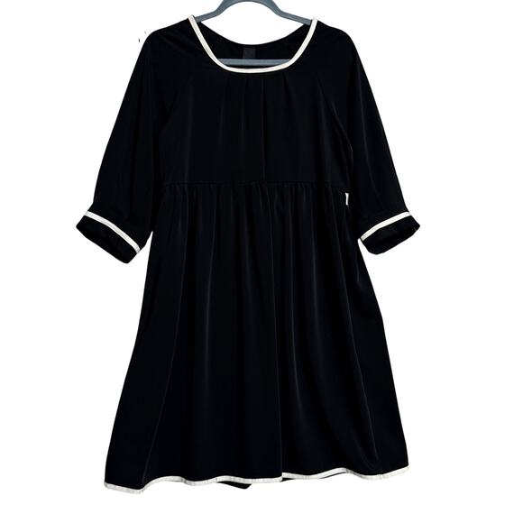 Revise Concept Made in Italy Black Dress Size S Oversize Trim Neckline Cuffs Hem - Picture 1 of 10